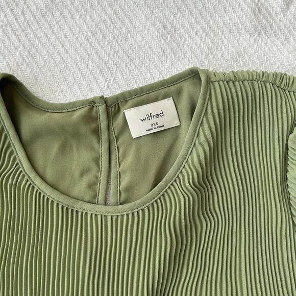 Aritzia Wilfred Daydreamer sage Green pleated mini dress long sleeve flowy XXS - Picture 4 of 6
